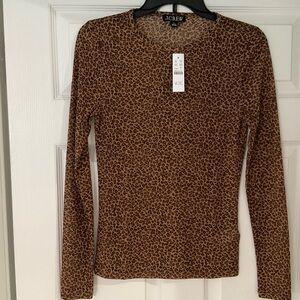 J.Crew Brown Leopard Print Long Sleeve Top